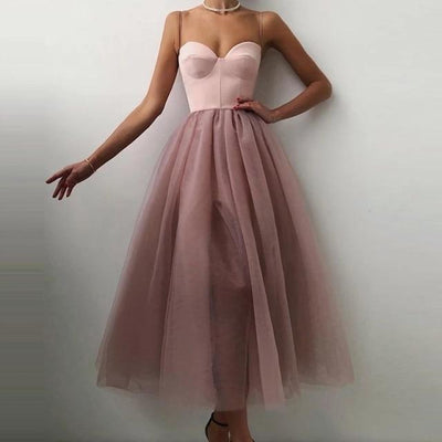 Sexy Spaghetti Straps Satin Tulle Short Prom Dress Sexy Prom Dresses BlissGown Pink 6 