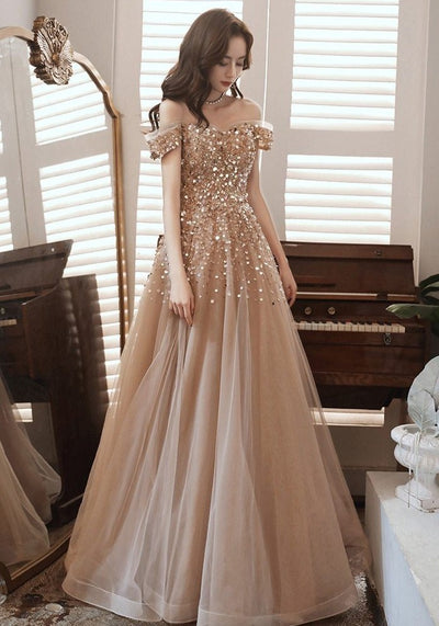 Sexy Spaghetti Straps Sparkle V-neck Sequined Prom Dress Sequin Prom Dresses BlissGown 