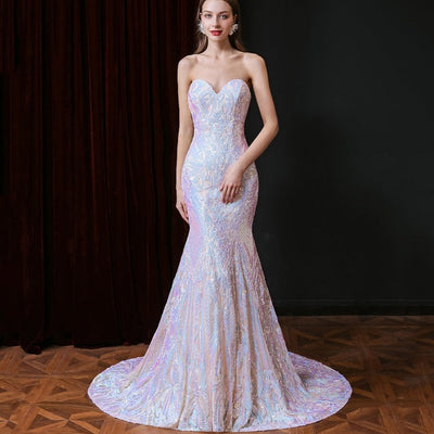 Shining Strapless Sequin Sheer Colorful Mermaid Wedding Dress