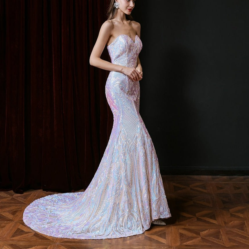 Shining Strapless Sequin Sheer Colorful Mermaid Wedding Dress Sexy Wedding Dresses BlissGown 