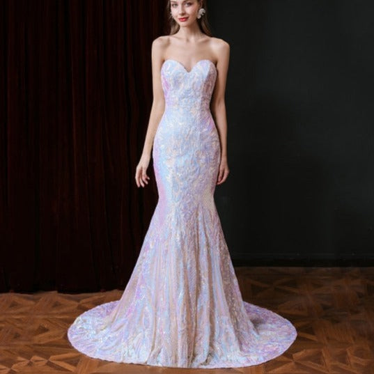 Shining Strapless Sequin Sheer Colorful Mermaid Wedding Dress Sexy Wedding Dresses BlissGown As Picture 8 