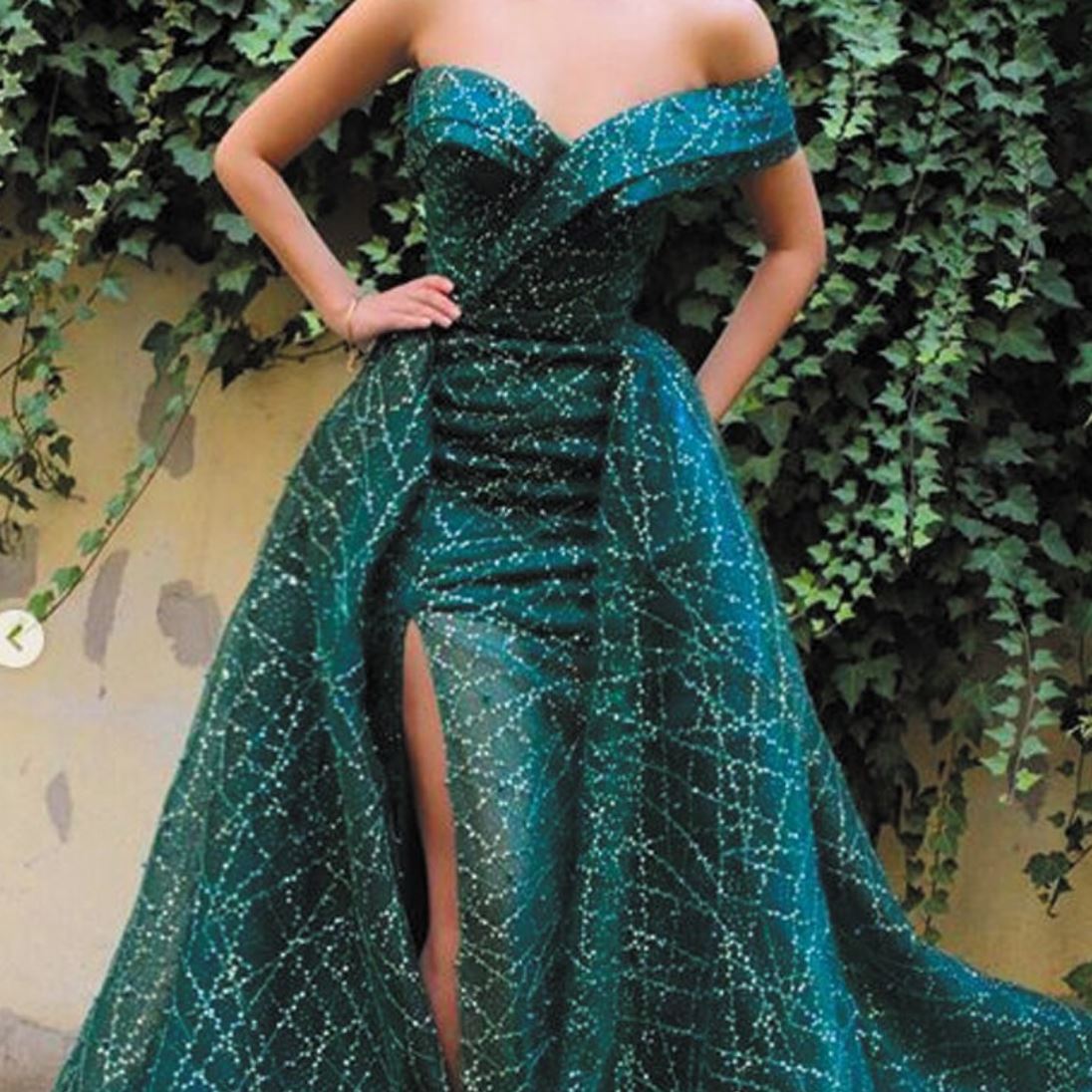 Shinny Tulle Sequin High Split Dark Green Strapless Evening Dress Evening & Formal Dresses BlissGown 