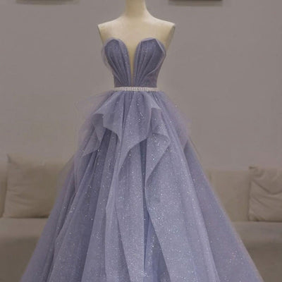 Shiny Glitter Elegant Strapless Long Evening Dress Evening & Formal Dresses BlissGown Purple 4 