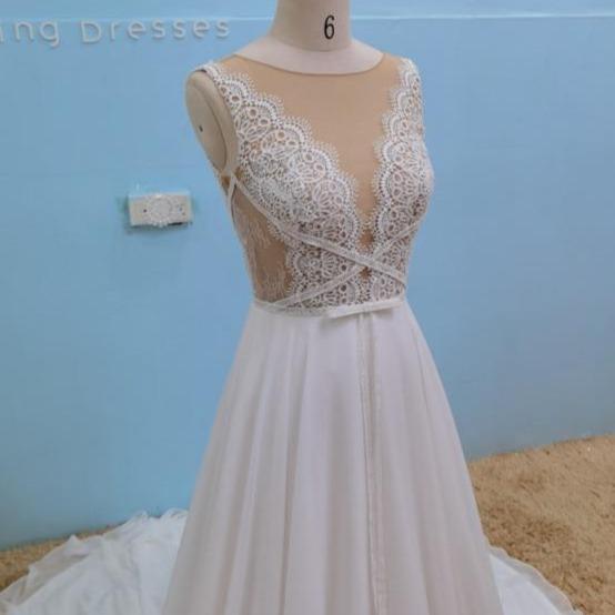 Simple Chiffon Sleeveless Pearl Buttons Beach Wedding Dress Beach Wedding Dresses BlissGown Photo Color Custom Size 