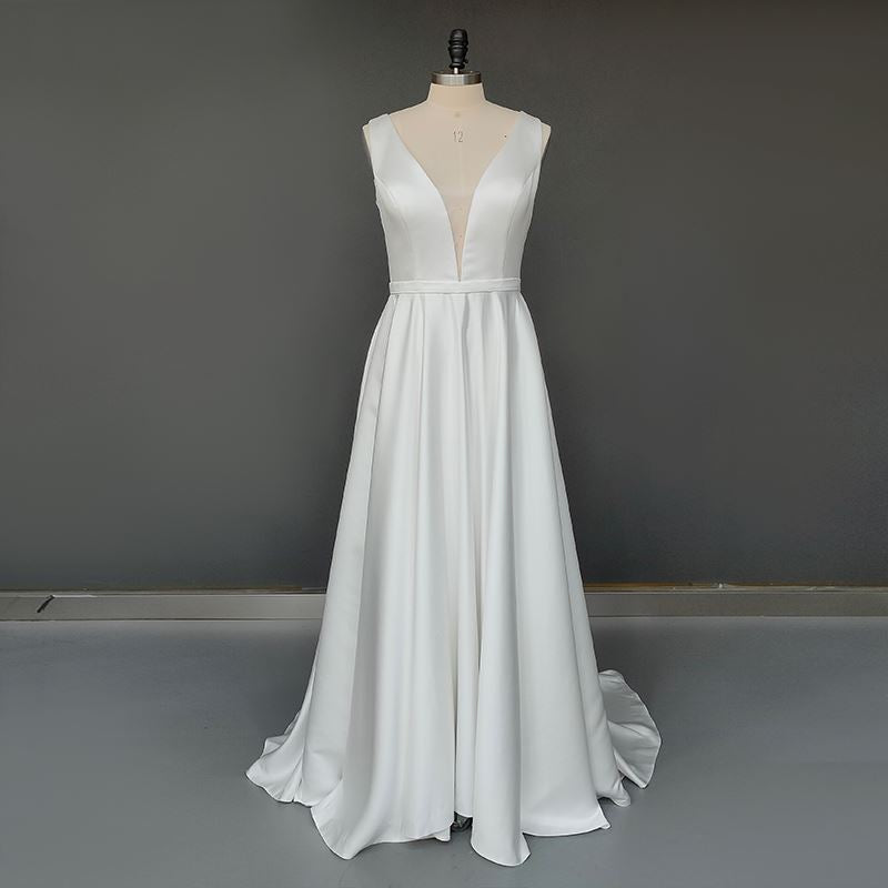 Simple Criss Cross Open Back A-Line Classic Wedding Dress Classic Wedding Dresses BlissGown 