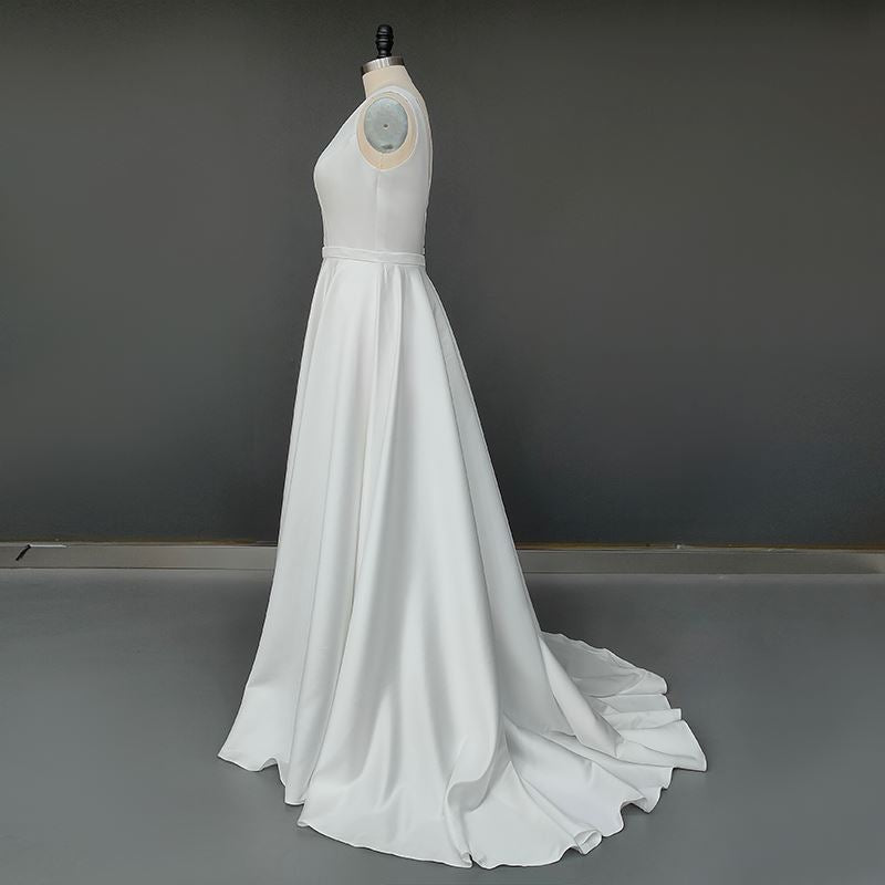 Simple Criss Cross Open Back A-Line Classic Wedding Dress Classic Wedding Dresses BlissGown 