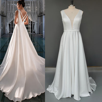Simple Criss Cross Open Back A-Line Classic Wedding Dress Classic Wedding Dresses BlissGown As Picture 2 