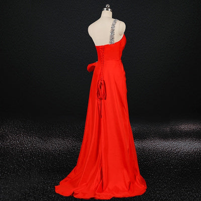 Simple Red Elegant One-Shoulder Sleeveless Evening Dress Evening & Formal Dresses BlissGown 