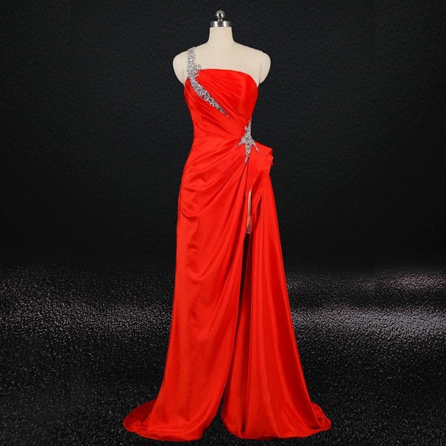 Simple Red Elegant One-Shoulder Sleeveless Evening Dress Evening & Formal Dresses BlissGown as picture1 10 Floor Length