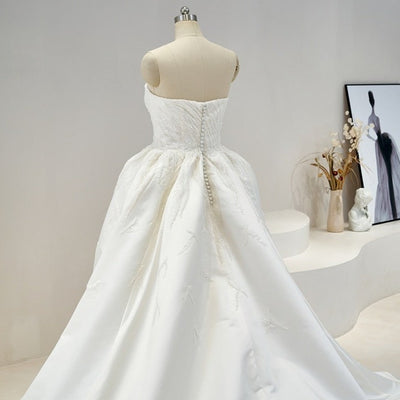 Simple Satin Ball Gown with Boat Neck Illusion Sleeveless Wedding Dress Sexy Wedding Dresses BlissGown 