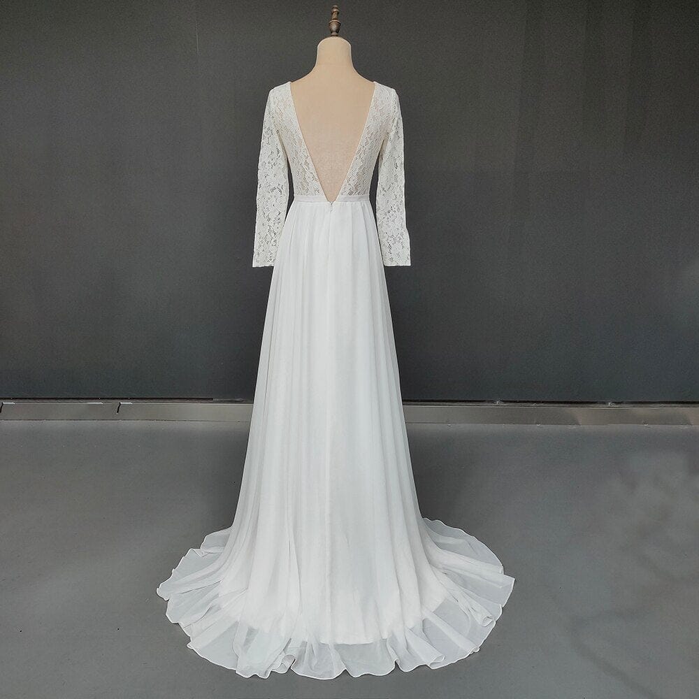 Simple Style Lace Backless Wedding Dress Boho Wedding Dresses BlissGown 