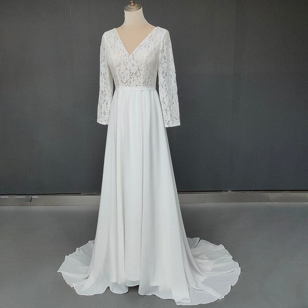 Simple Style Lace Backless Wedding Dress Boho Wedding Dresses BlissGown Ivory 2 