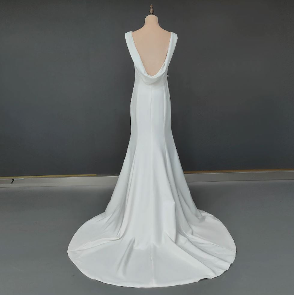 Sleeveless White Backless Satin Mermaid Wedding Dress Classic Wedding Dresses BlissGown 