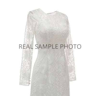 Soft Lace Simple Long Sleeve Bridal Gown Wedding Dress Romantic Wedding Dresses BlissGown 