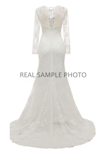 Soft Lace Simple Long Sleeve Bridal Gown Wedding Dress Romantic Wedding Dresses BlissGown 