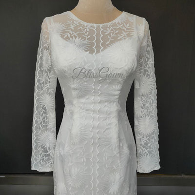 Soft Lace Simple Long Sleeve Wedding Dress Boho Wedding Dresses BlissGown 