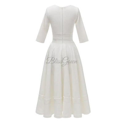 Soft Satin Tea Length Midi Wedding Dresses Classic Wedding Dresses BlissGown 