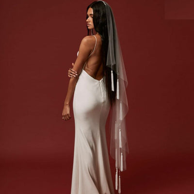 Soft Tulle Tassel Appliqué Bohemian Wedding Veils Wedding Accessories BlissGown 