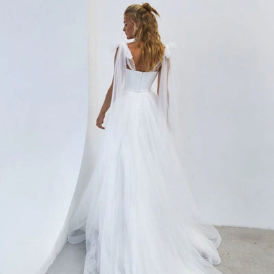 Spaghetti Straps A-Line Beach Wedding Gown Boho Wedding Dresses BlissGown 