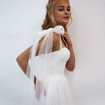 Spaghetti Straps A-Line Beach Wedding Gown Boho Wedding Dresses BlissGown 