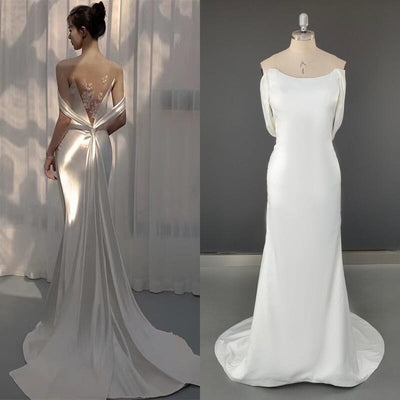 Spaghetti Straps Backless Satin Mermaid Wedding Dress Classic Wedding Dresses BlissGown As Picture 2 