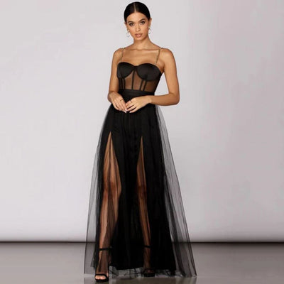 Spaghetti Straps Beading Spree High Side Split Evening Dress Evening & Formal Dresses BlissGown As Picture 2 