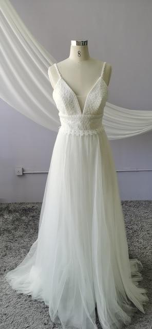 Spaghetti Straps Lace Boho Wedding Dress Vintage Wedding Dresses BlissGown ivory ivory lining 20W 
