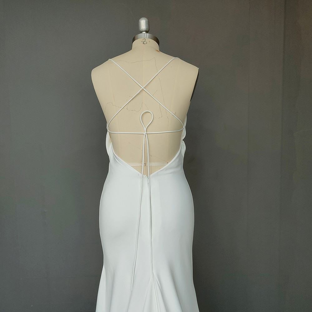 Spaghetti Straps Thign Split Stretch Crepe Bridal Gown Classic Wedding Dresses BlissGown 