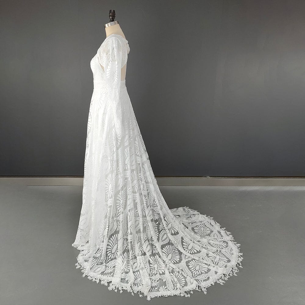 Spaghetti Straps with Detachable Long Sleeve Bridal Gown Boho Wedding Dresses BlissGown 