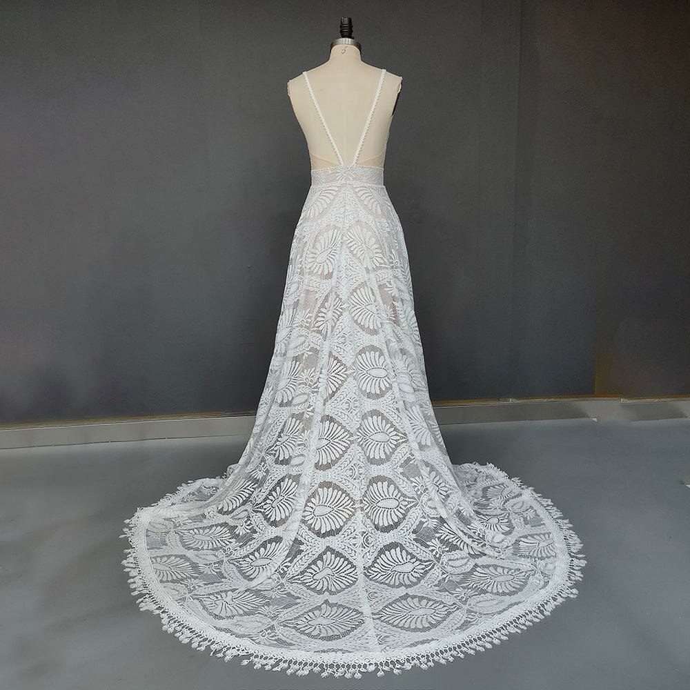 Spaghetti Straps with Detachable Long Sleeve Bridal Gown Boho Wedding Dresses BlissGown 