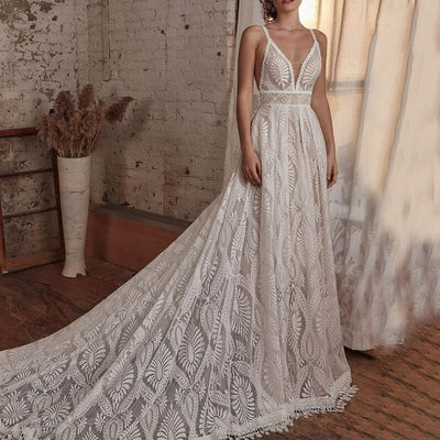 Spaghetti Straps with Detachable Long Sleeve Bridal Gown Boho Wedding Dresses BlissGown Champagne Lining Custom Size 