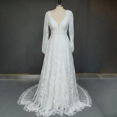 Spaghetti Straps with Detachable Long Sleeve Bridal Gown Boho Wedding Dresses BlissGown Cream White Custom Size 