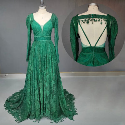 Spaghetti Straps with Detachable Long Sleeve Bridal Gown Boho Wedding Dresses BlissGown Green Custom Size 