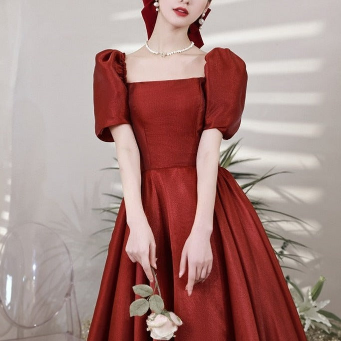 Square Collar Elegant Puff Sleeve A-Line Evening Gown Evening & Formal Dresses BlissGown 