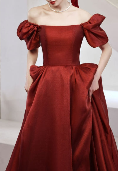 Square Collar Elegant Puff Sleeve A-Line Evening Gown Evening & Formal Dresses BlissGown 
