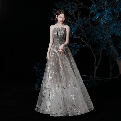 Strapless A-line Bling Bling Banquet Sequined Evening Dress Evening & Formal Dresses BlissGown gray 2 