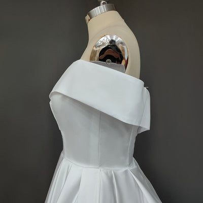 Strapless A-Line Off-Shoulder Open Back V-Neck Satin Lace Wedding Dress Classic Wedding Dresses BlissGown 