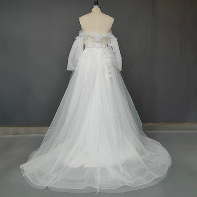 Strapless Bohemian Vintage Half Sleeves Backless Tulle Bridal Gown Vintage Wedding Dresses BlissGown 