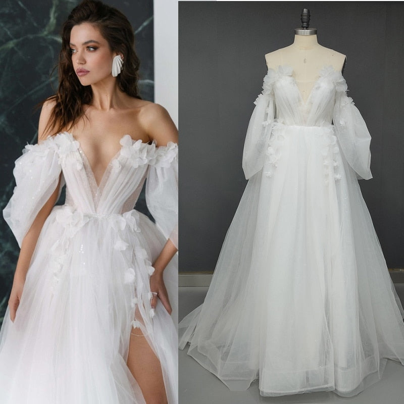 Strapless Bohemian Vintage Half Sleeves Backless Tulle Bridal Gown Vintage Wedding Dresses BlissGown As Picture 2 