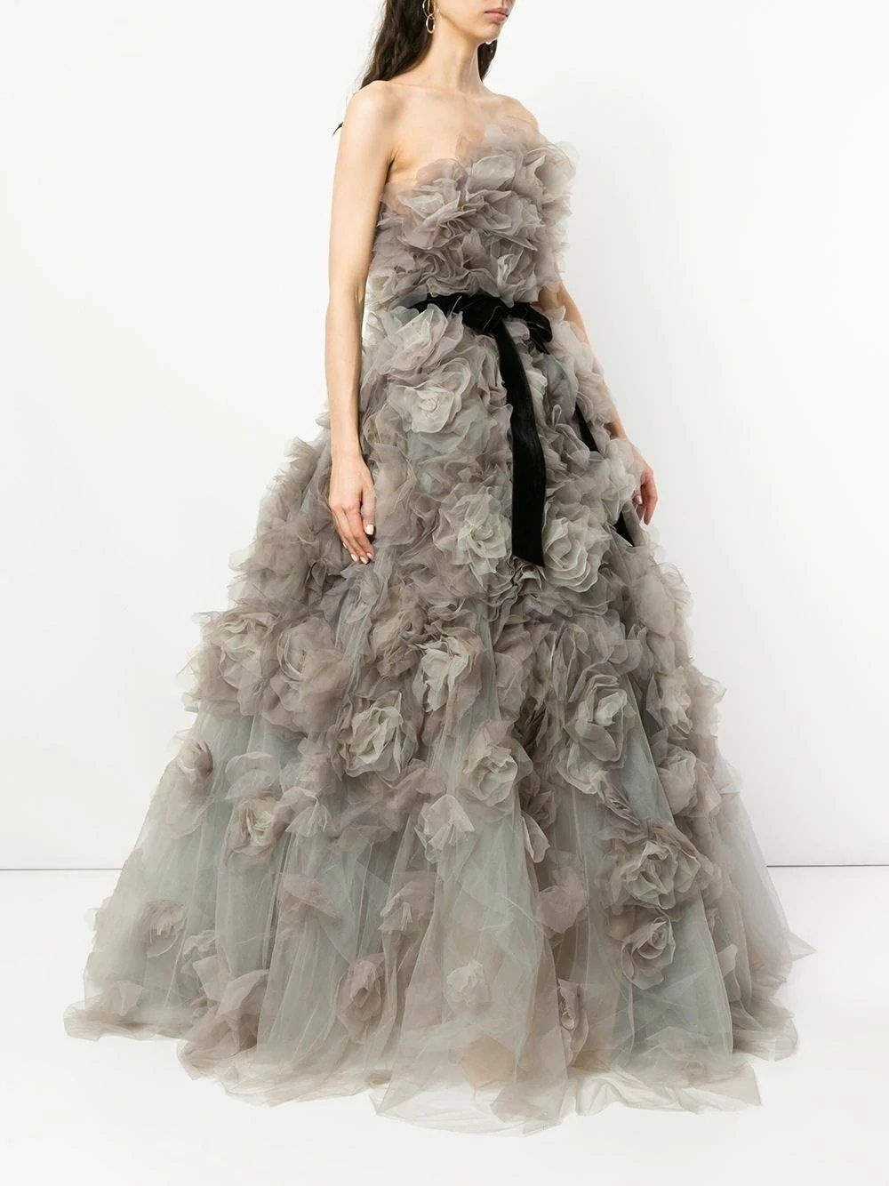 Strapless Gray Tulle Lace-Up 3D Flowers Lush Evening Dress Evening & Formal Dresses BlissGown 