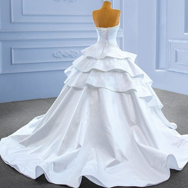 Strapless Satin With Pearls White Wedding Dress Luxury Wedding Dresses BlissGown 