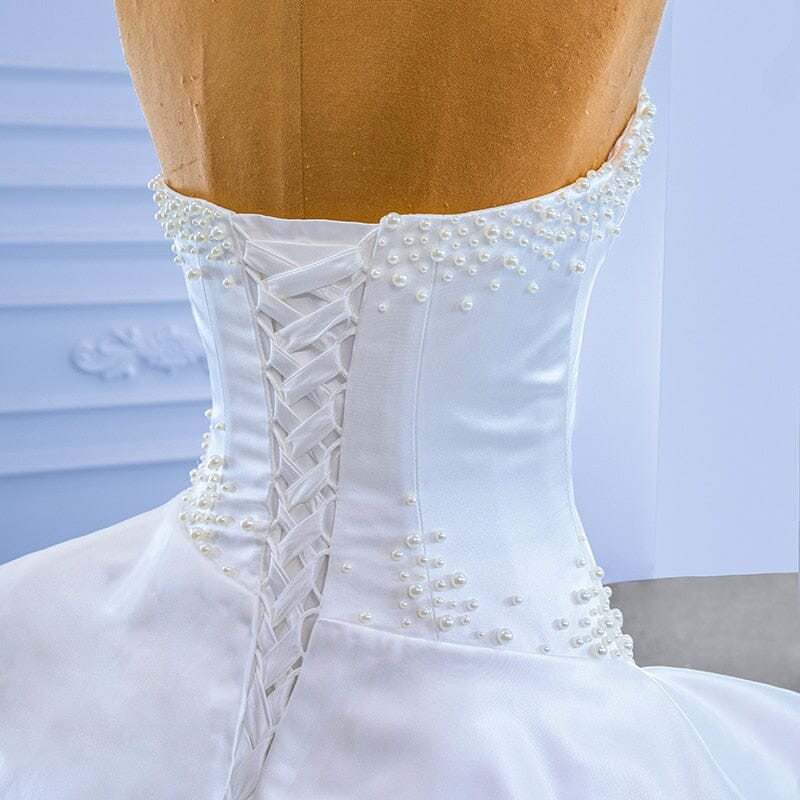 Strapless Satin With Pearls White Wedding Dress Luxury Wedding Dresses BlissGown 