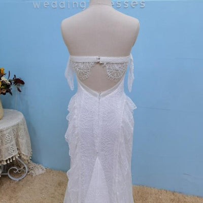 Stretch Lace Bohemia Sexy Strapless Cap Sleeve Boho Wedding Dress Boho Wedding Dresses BlissGown 