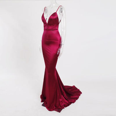Stretch Satin Evening Party Dress Evening & Formal Dresses BLISS GOWN Burgundy L 