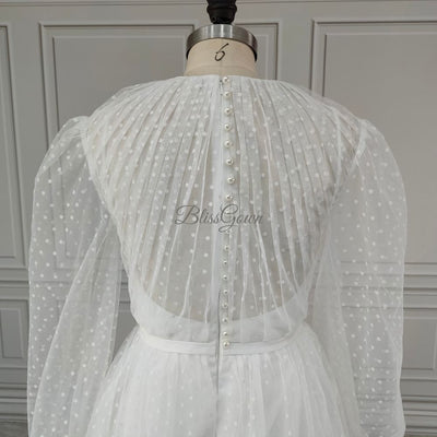 Summer Polka Dot Long Train Mini Wedding Dress Classic Wedding Dresses BlissGown 