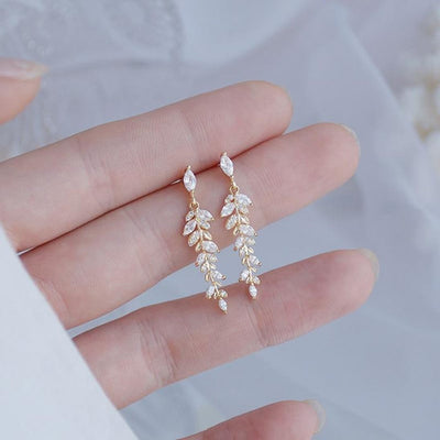 Swarovski Crystal 14k Gold Plated Leaf Bridal Wedding Earrings