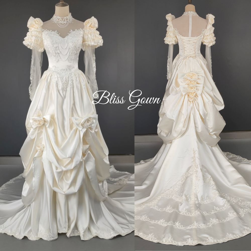 Sweep Train Appliques Pearls Ball Gown Wedding Dress Classic Wedding Dresses BlissGown 