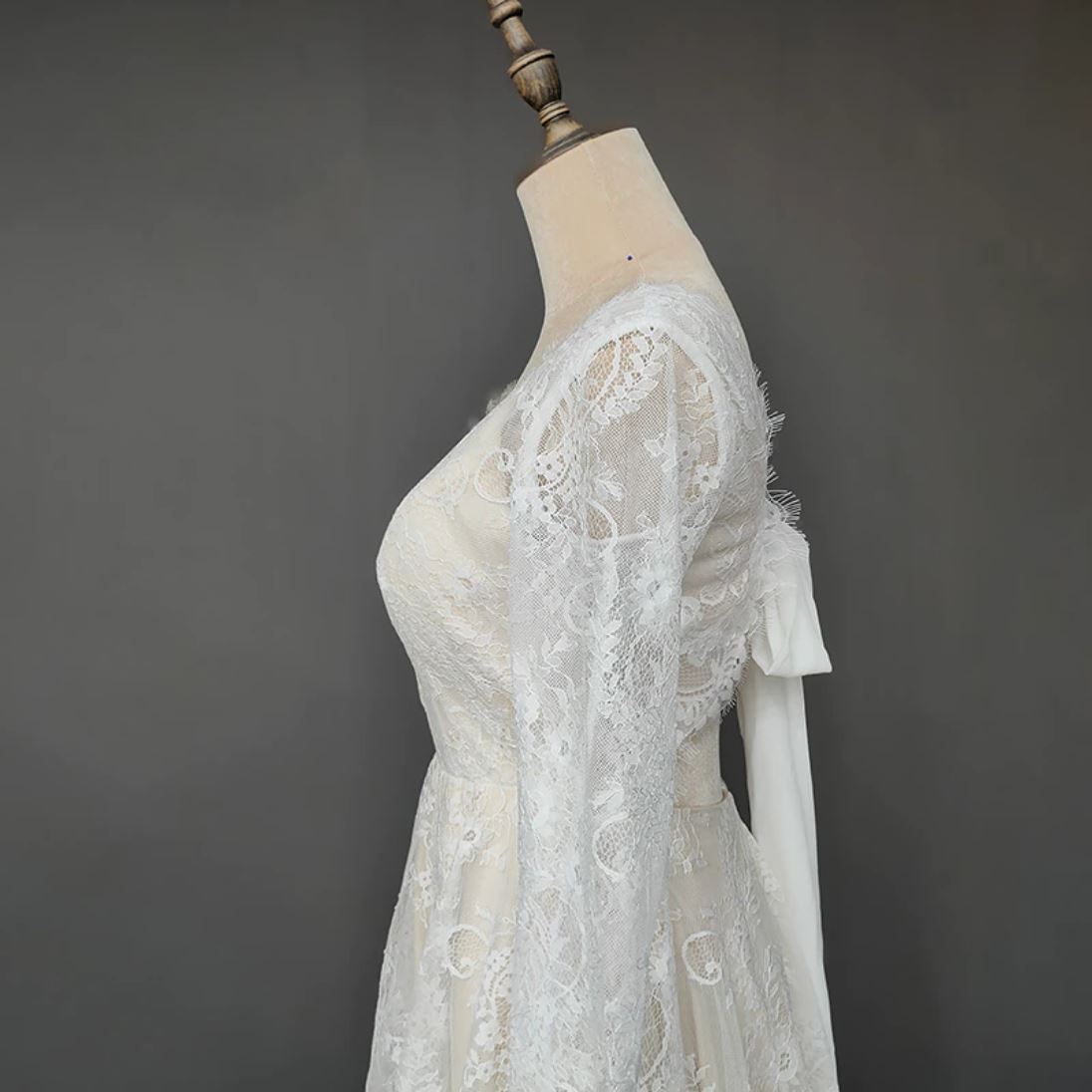 Sweep Train Long Sleeve Romantic A-Line Simple Wedding Dress Romantic Wedding Dresses BlissGown 