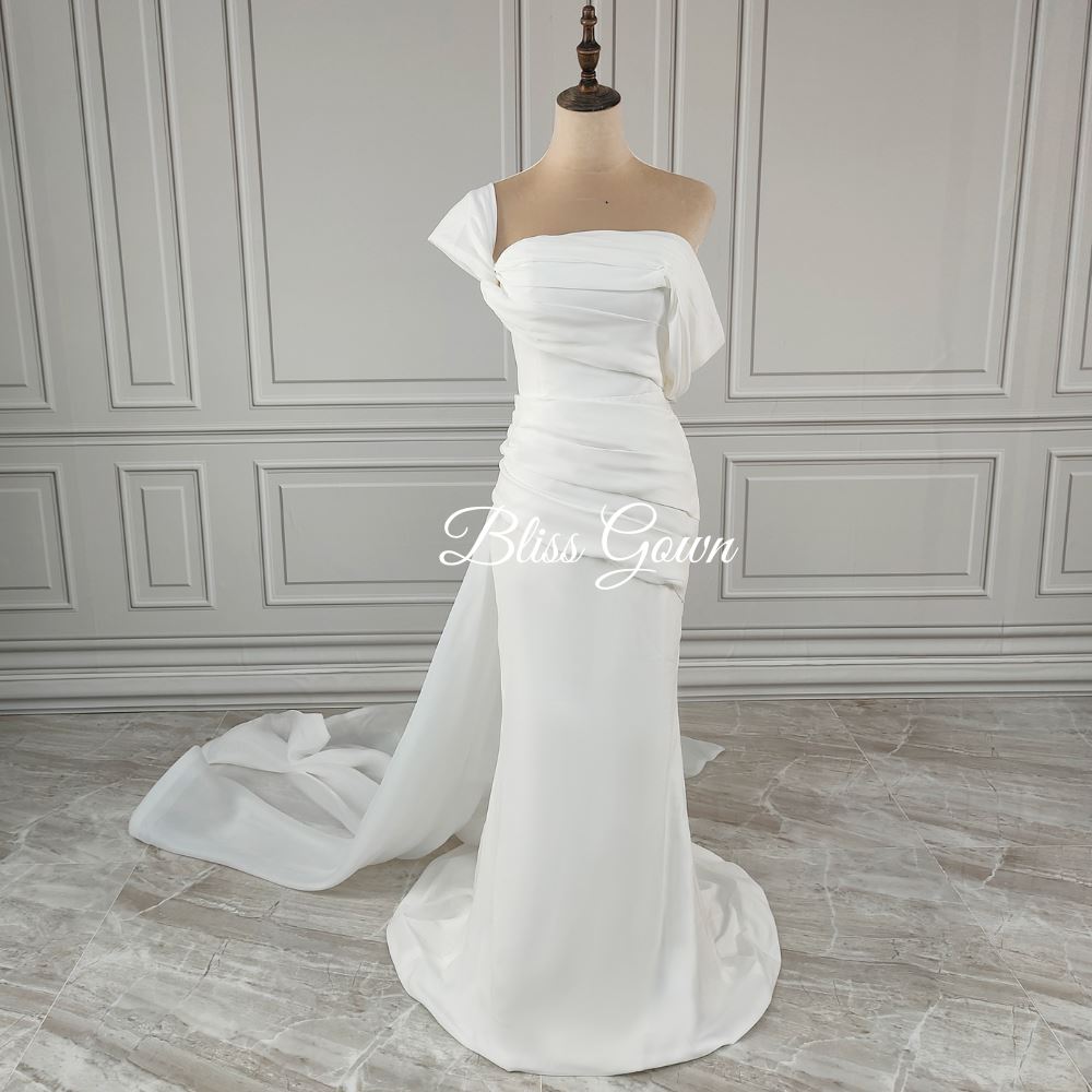 Sweep Train Ruched Off-Shoulder Modern Wedding Dress Classic Wedding Dresses BlissGown As Picture 2 