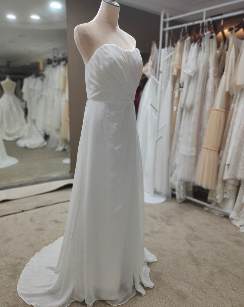 Sweetheart Chiffon Sleeveless A-Line Simple Wedding Dress Classic Wedding Dresses BlissGown 